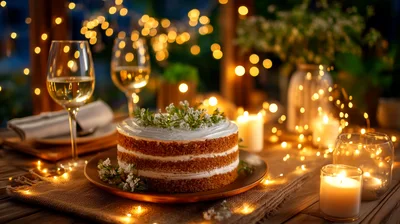 Layered Cake On A Romantic Candlelit Table