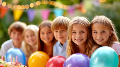 Group Of Happy Children Celebrating A Birthday Party