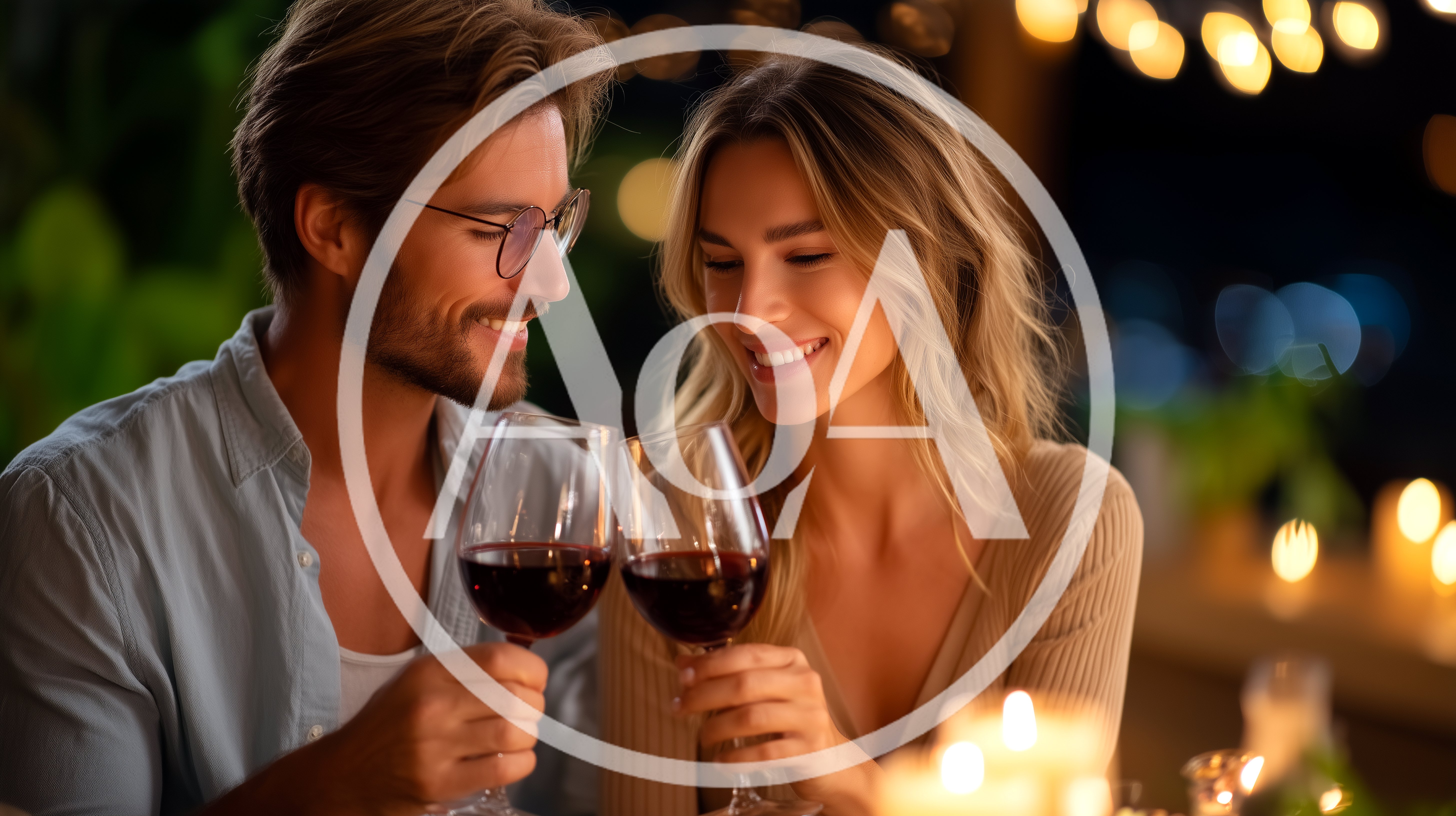 Couple Toasting With Red Wine At Romantic Dinner
