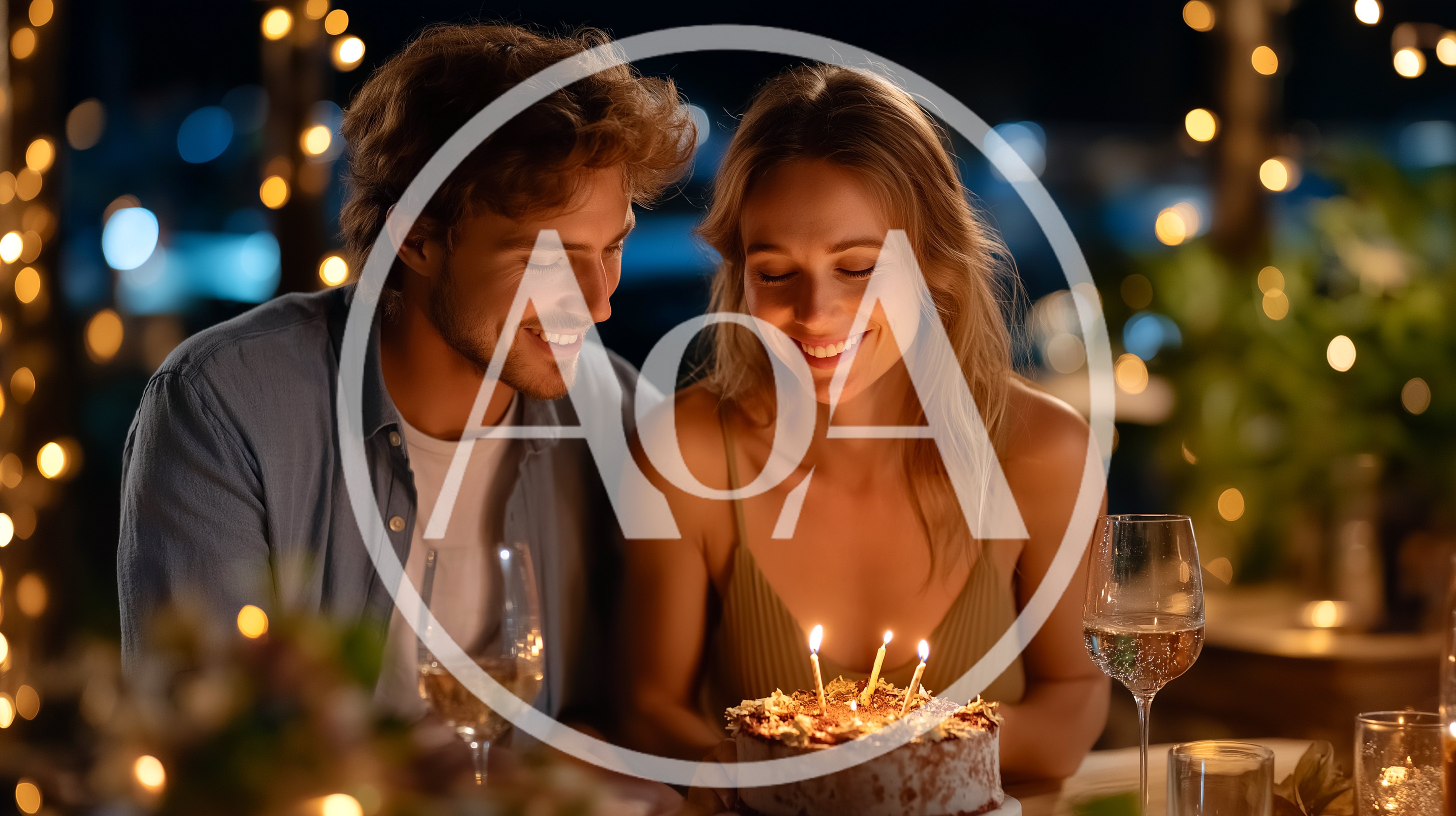 Couple Celebrating Birthday With Cake At Night
