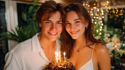 Young Couple Celebrating Birthday With Chocolate Cake