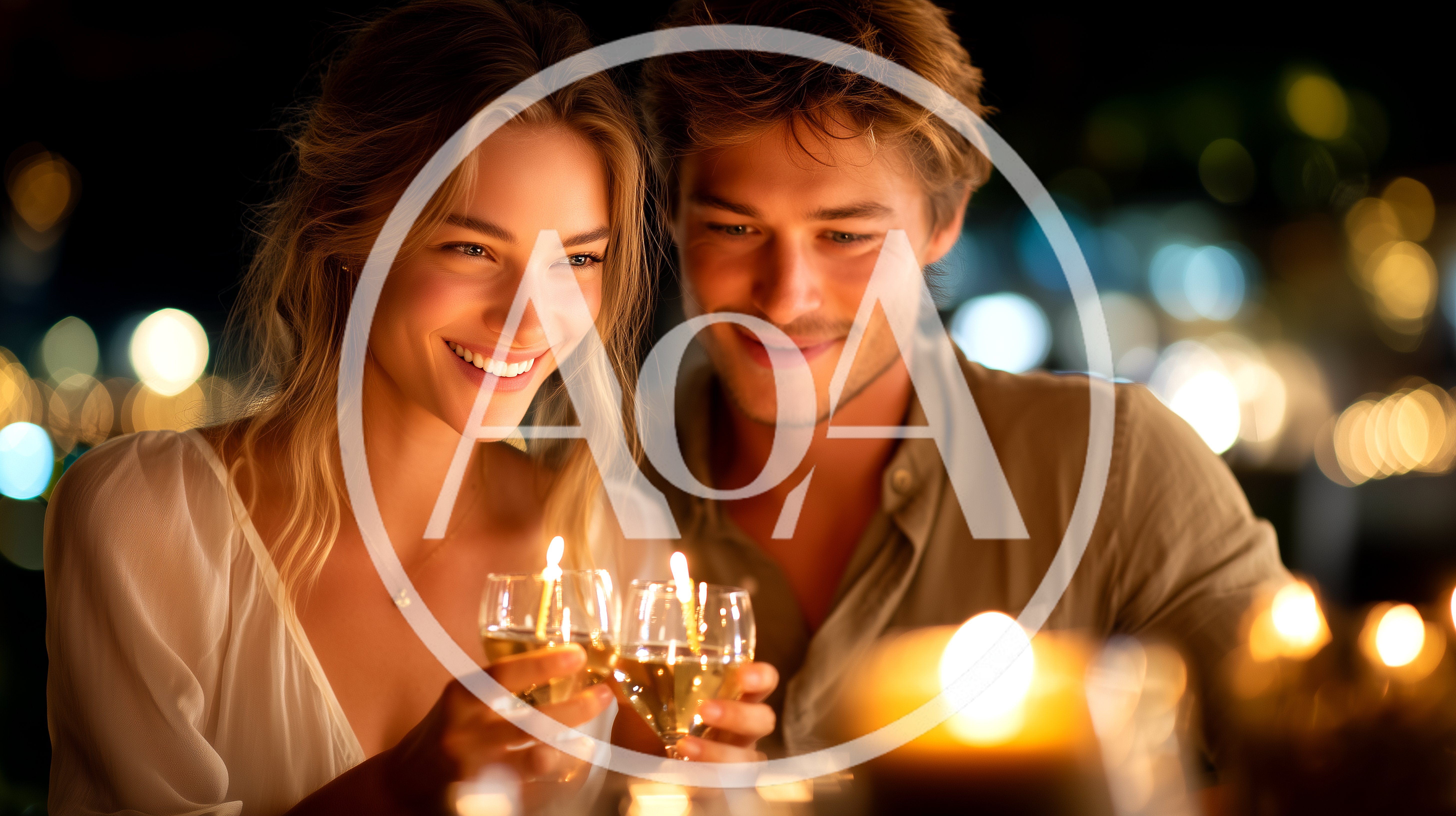 Young Couple Toasting With Wine At Romantic Evening Dinner