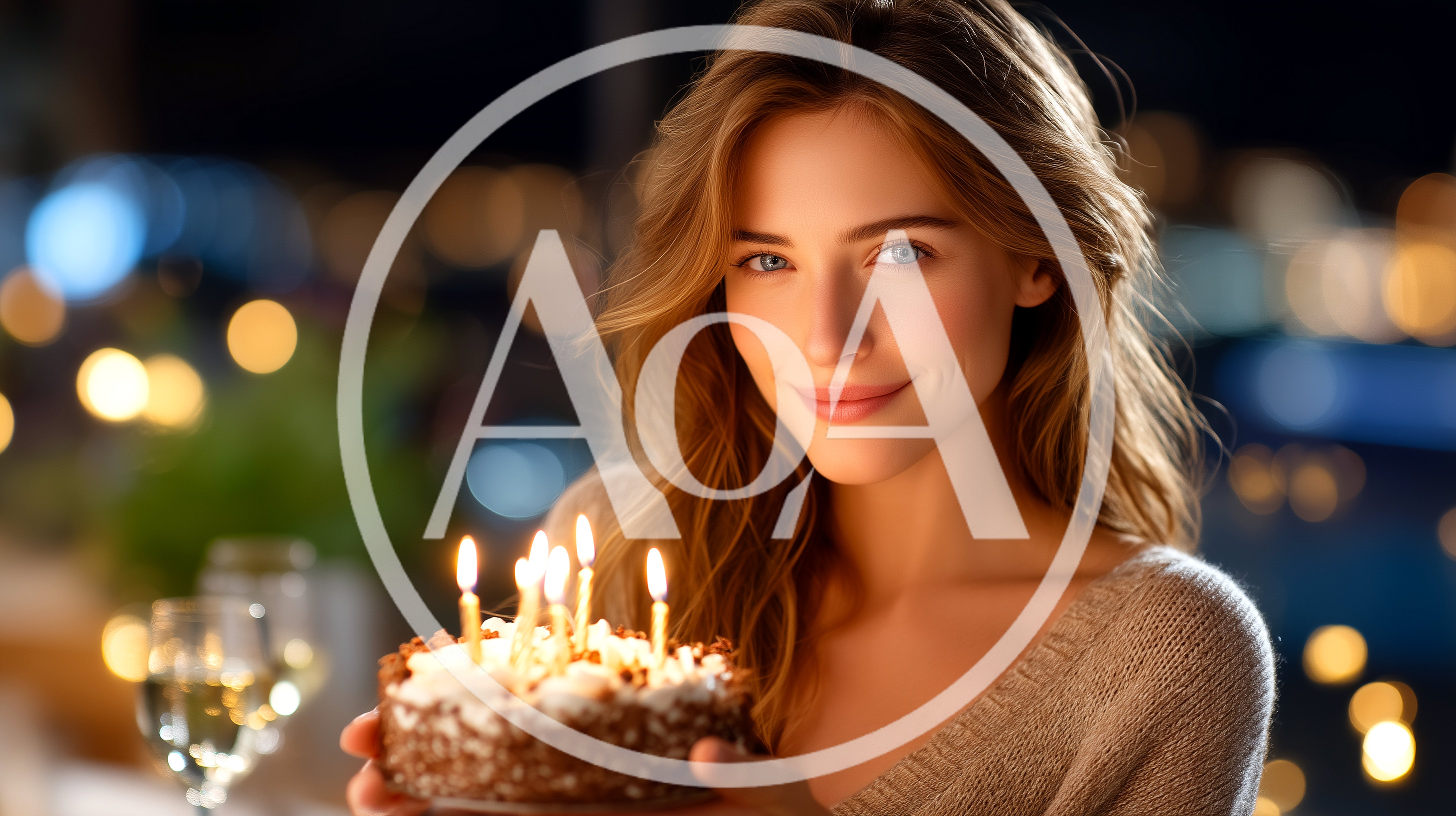 Young Woman Holding Birthday Cake With Lit Candles