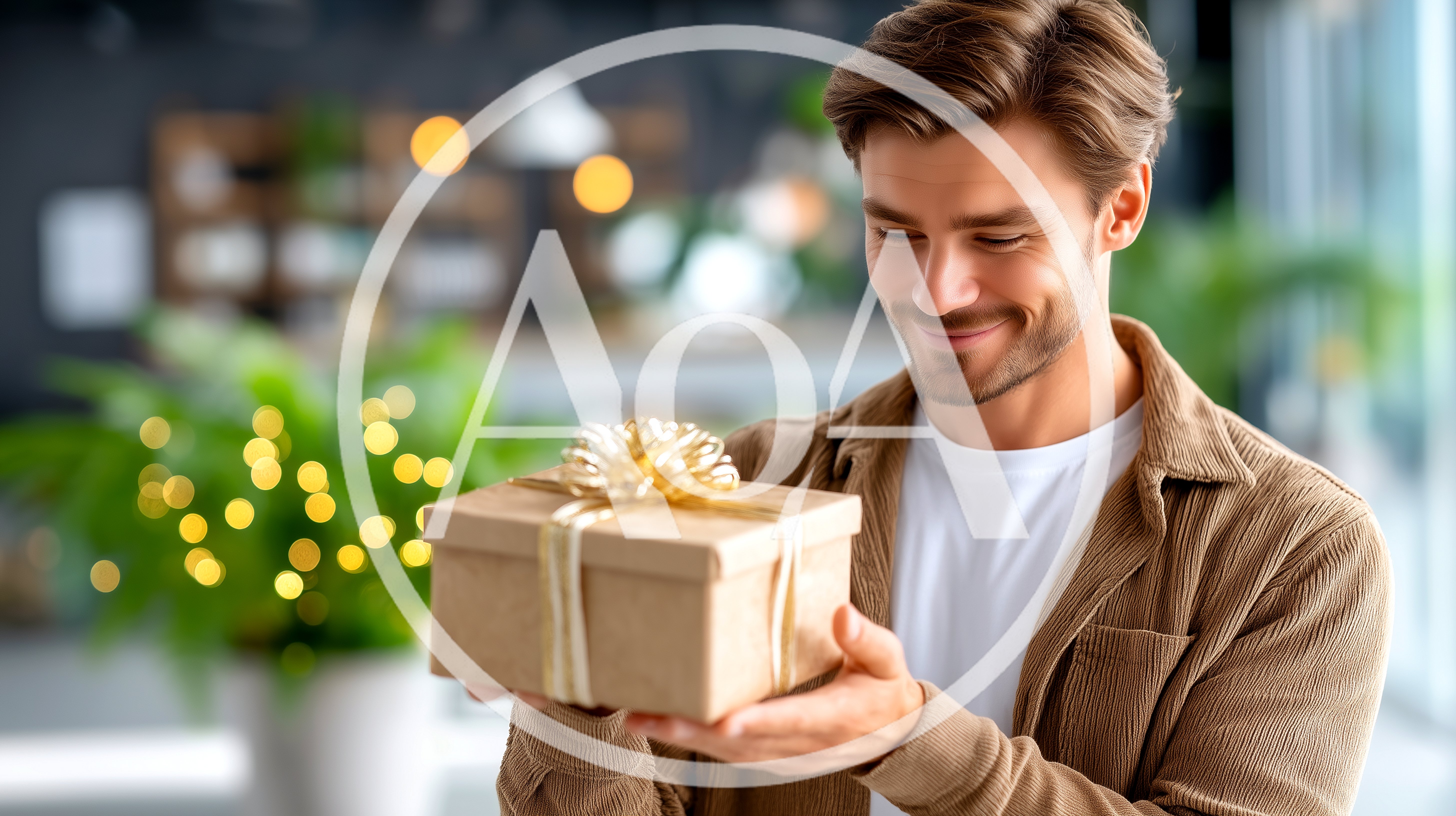 Smiling Man Holding A Gift Box