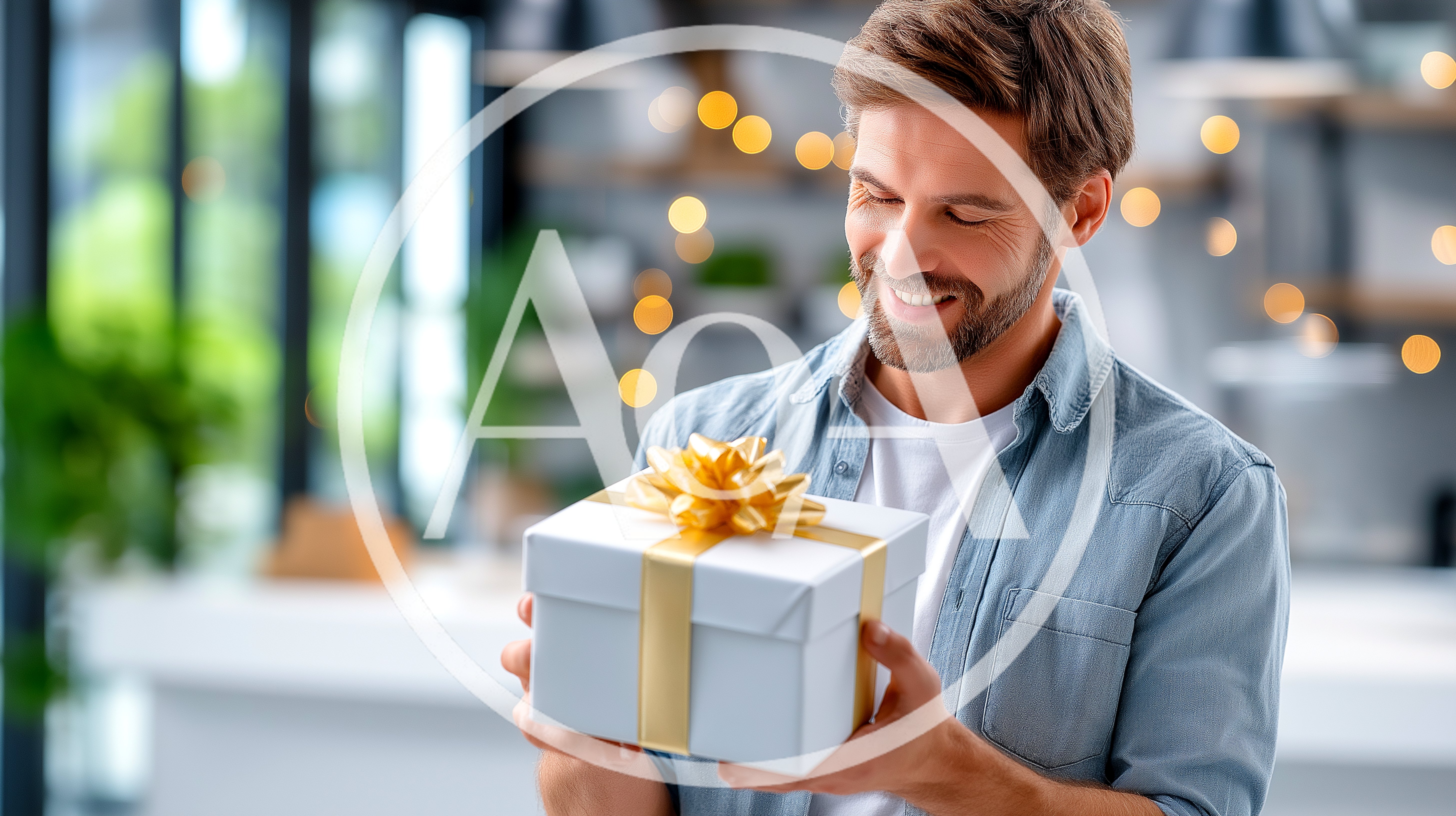 Smiling Man Holding A Gift Box
