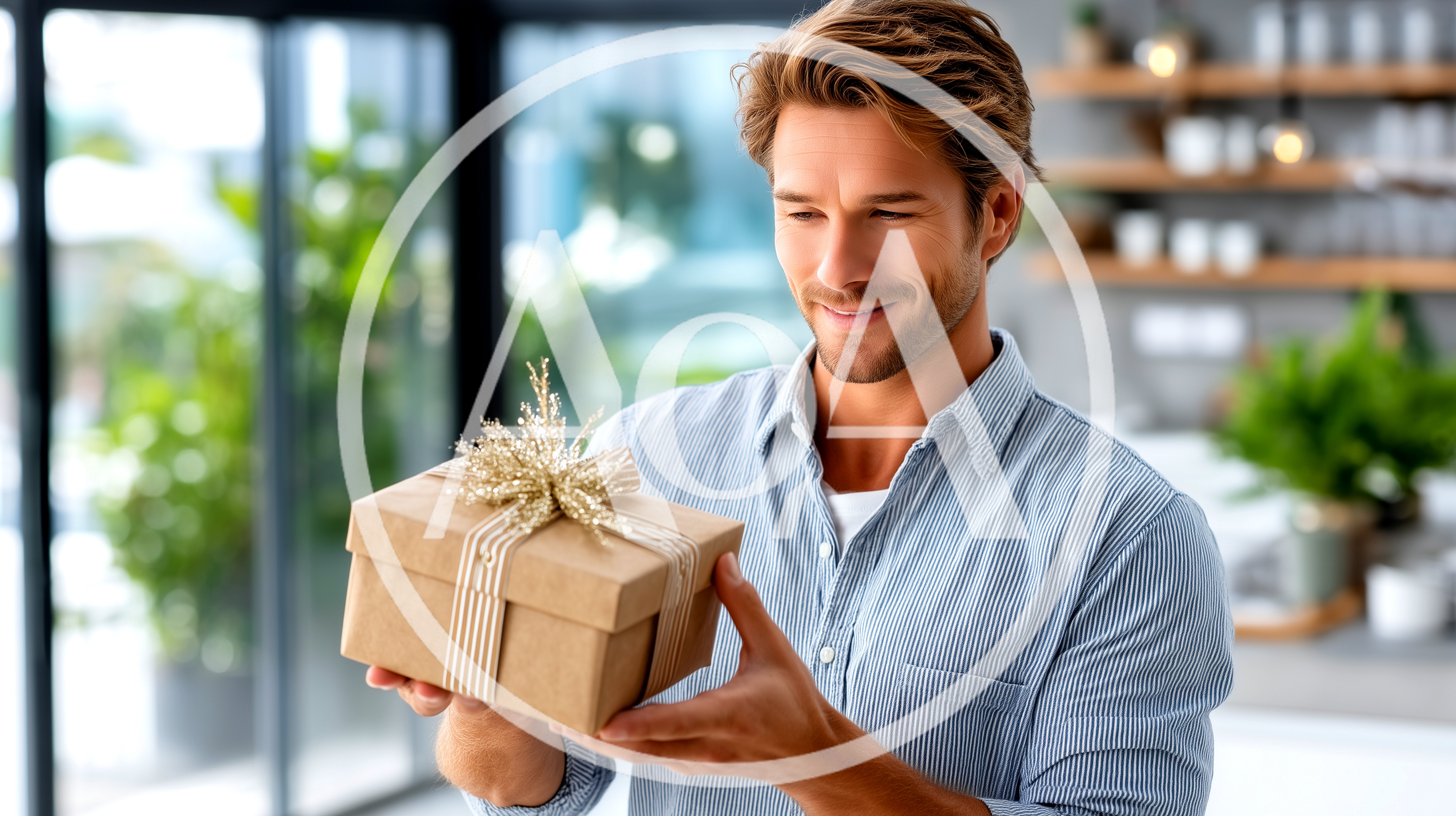 Young Man Holding A Gift Box