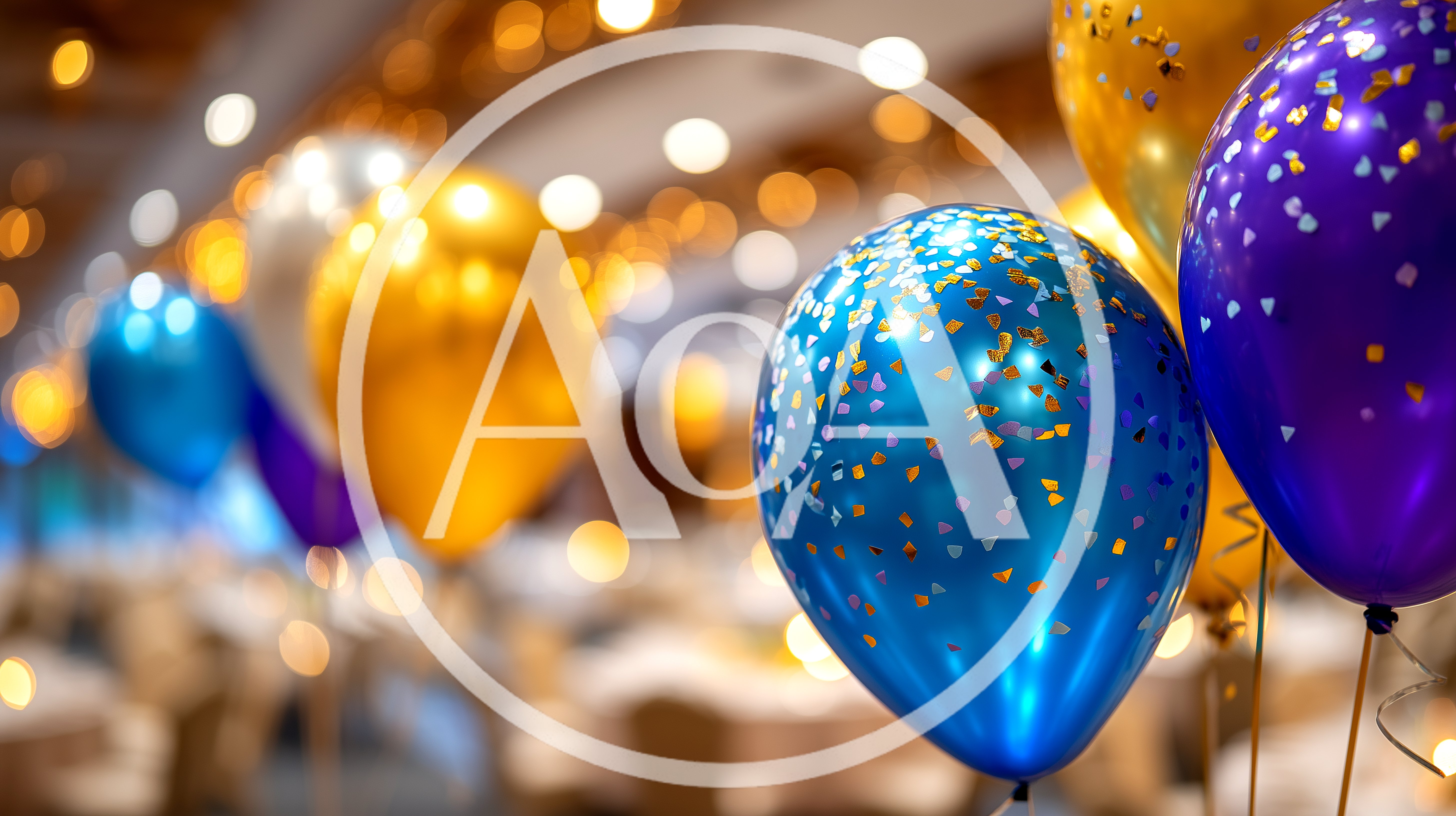 Festive Balloons With Confetti In A Banquet Hall