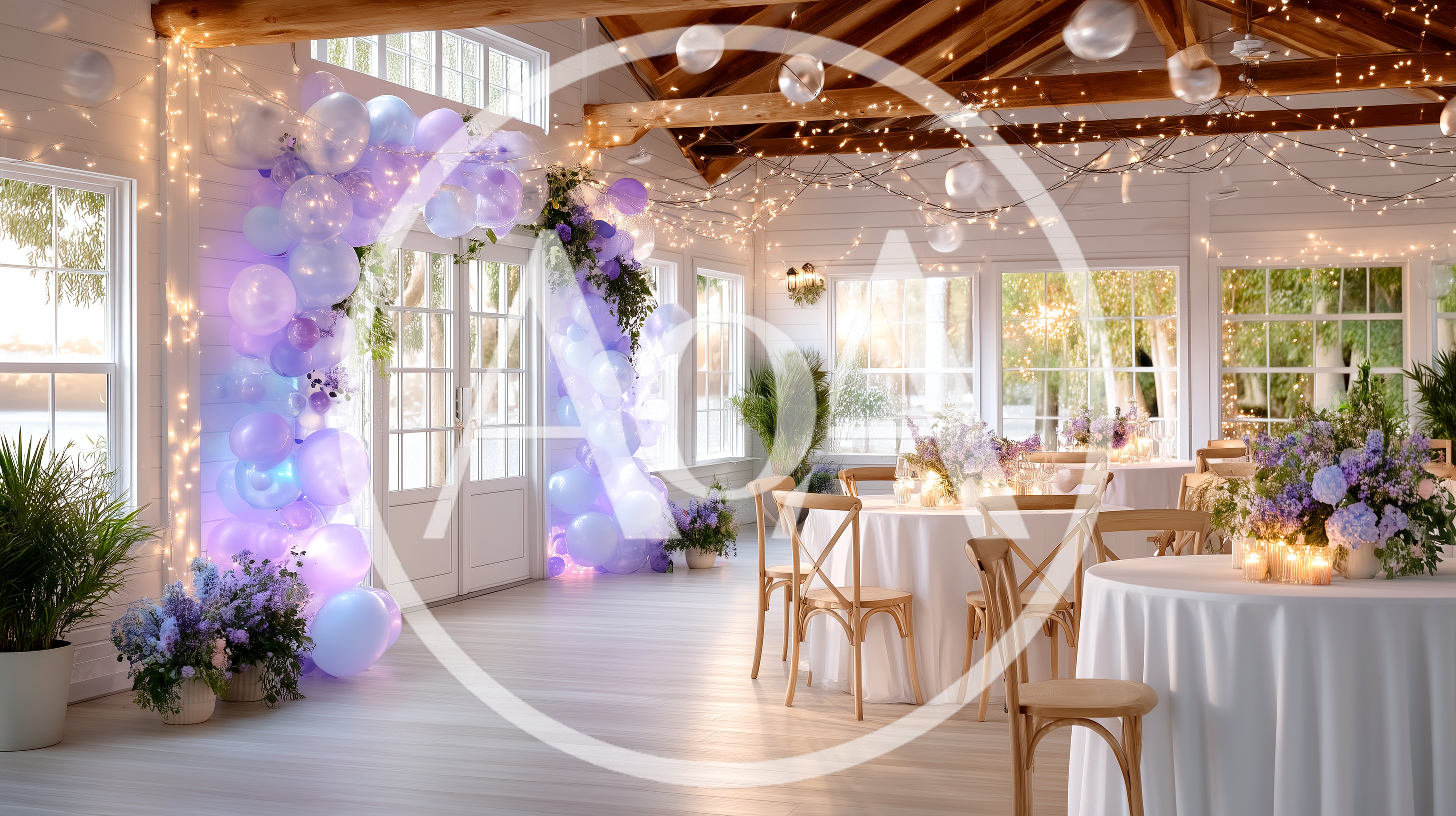 Elegant Wedding Reception Hall With Pastel Balloon Arch
