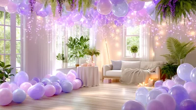 Festive Purple Balloon Decoration In A Bright Living Room
