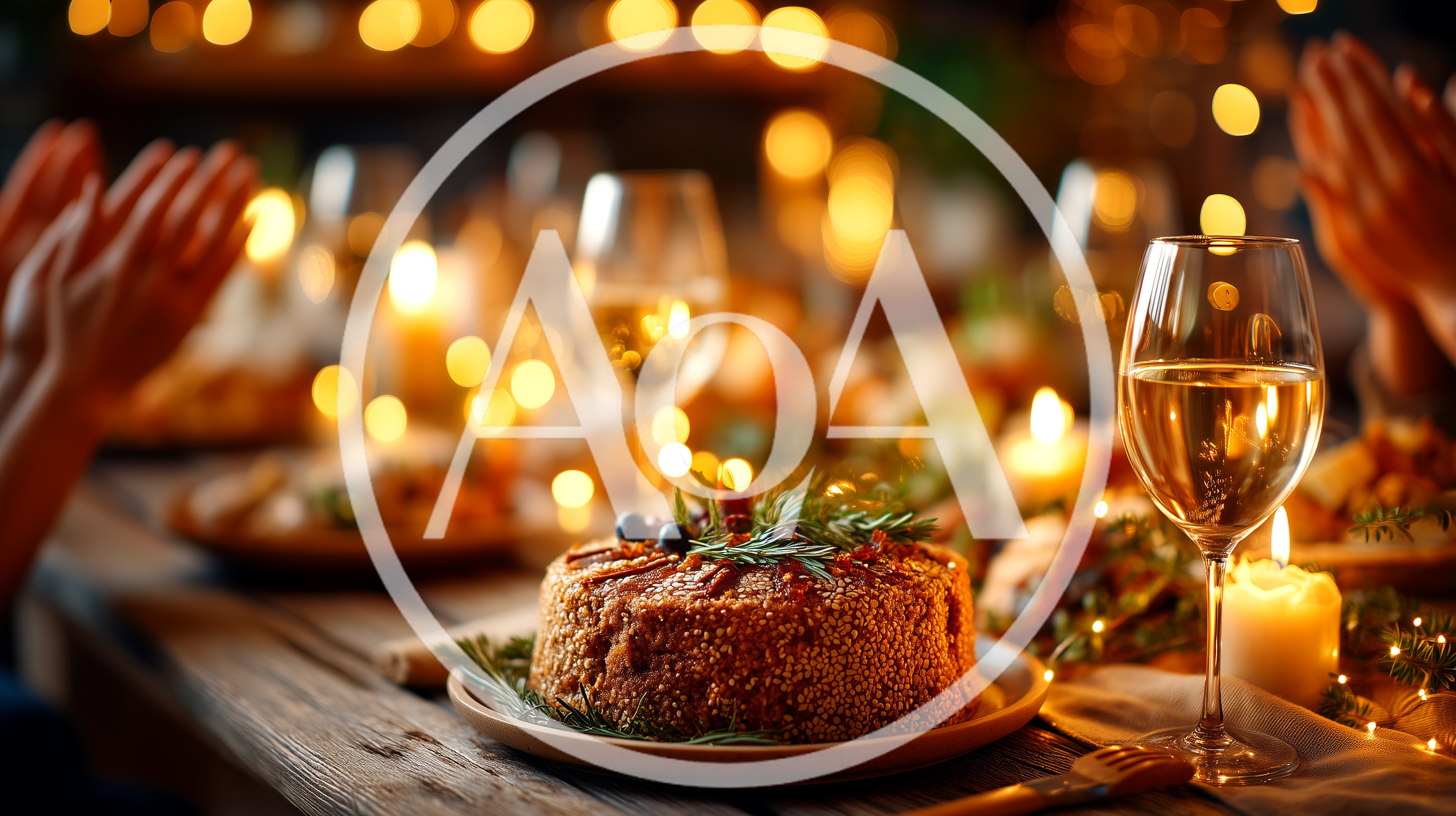 Festive Holiday Dinner Table With Cake And Wine