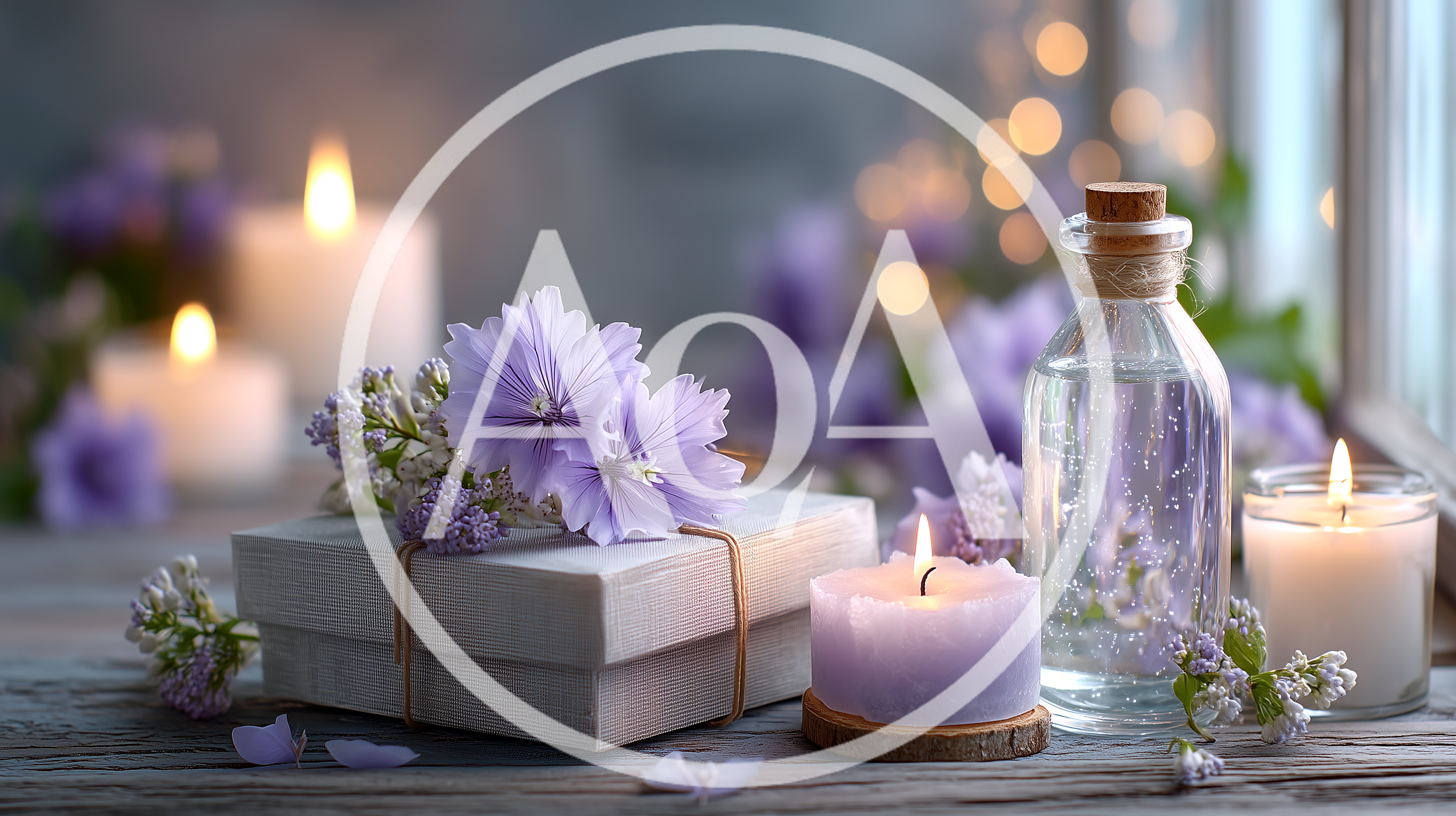 Spa Still Life With Lavender Flowers And Candles