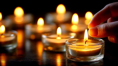 Hand Adjusting A Lit Tea Light Candle