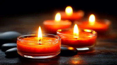 Orange Tea Light Candles With Smooth Stones
