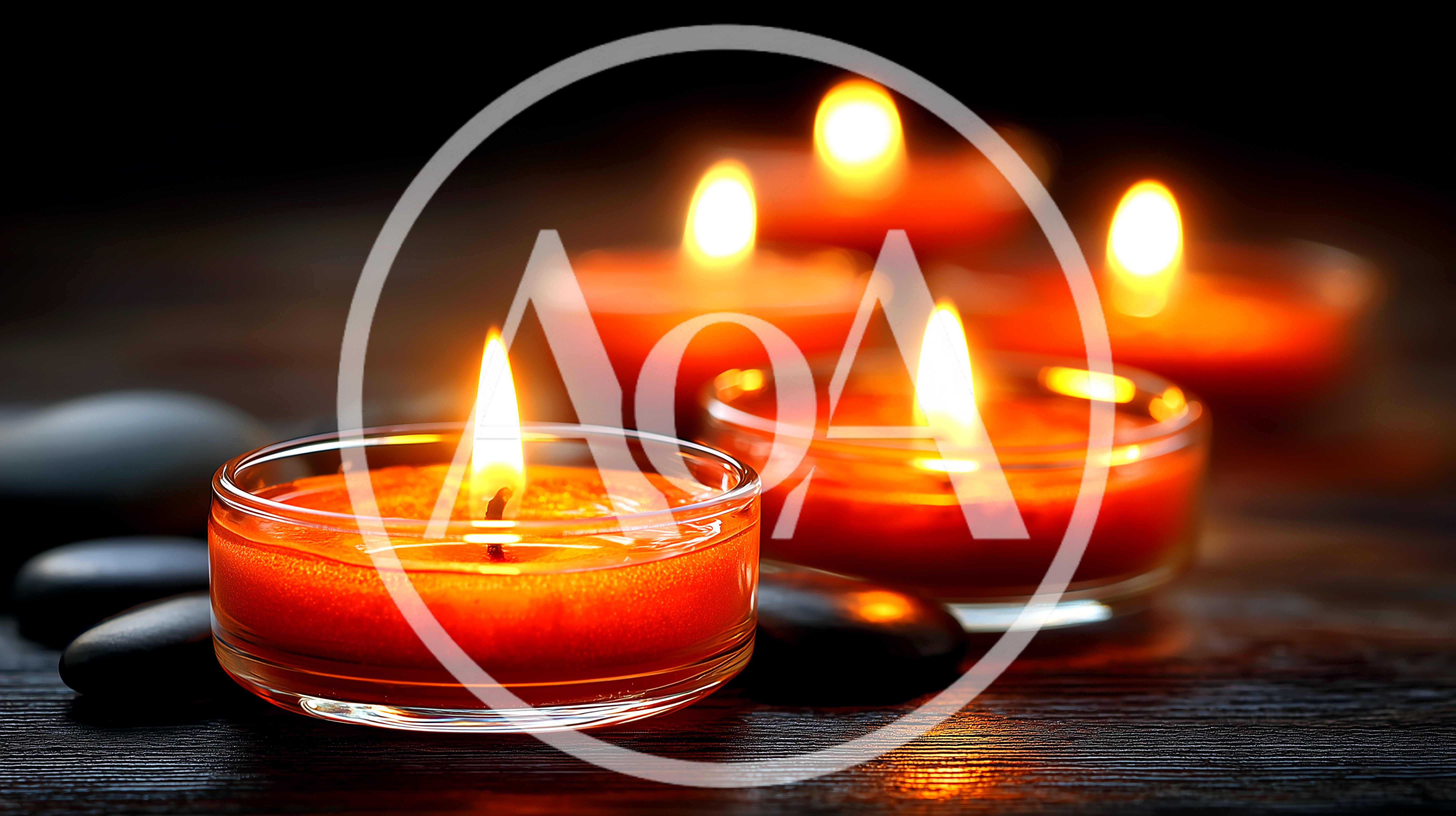 Orange Tea Light Candles With Smooth Stones