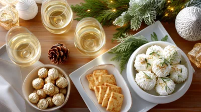 Holiday Table Setting With Wine And Treats