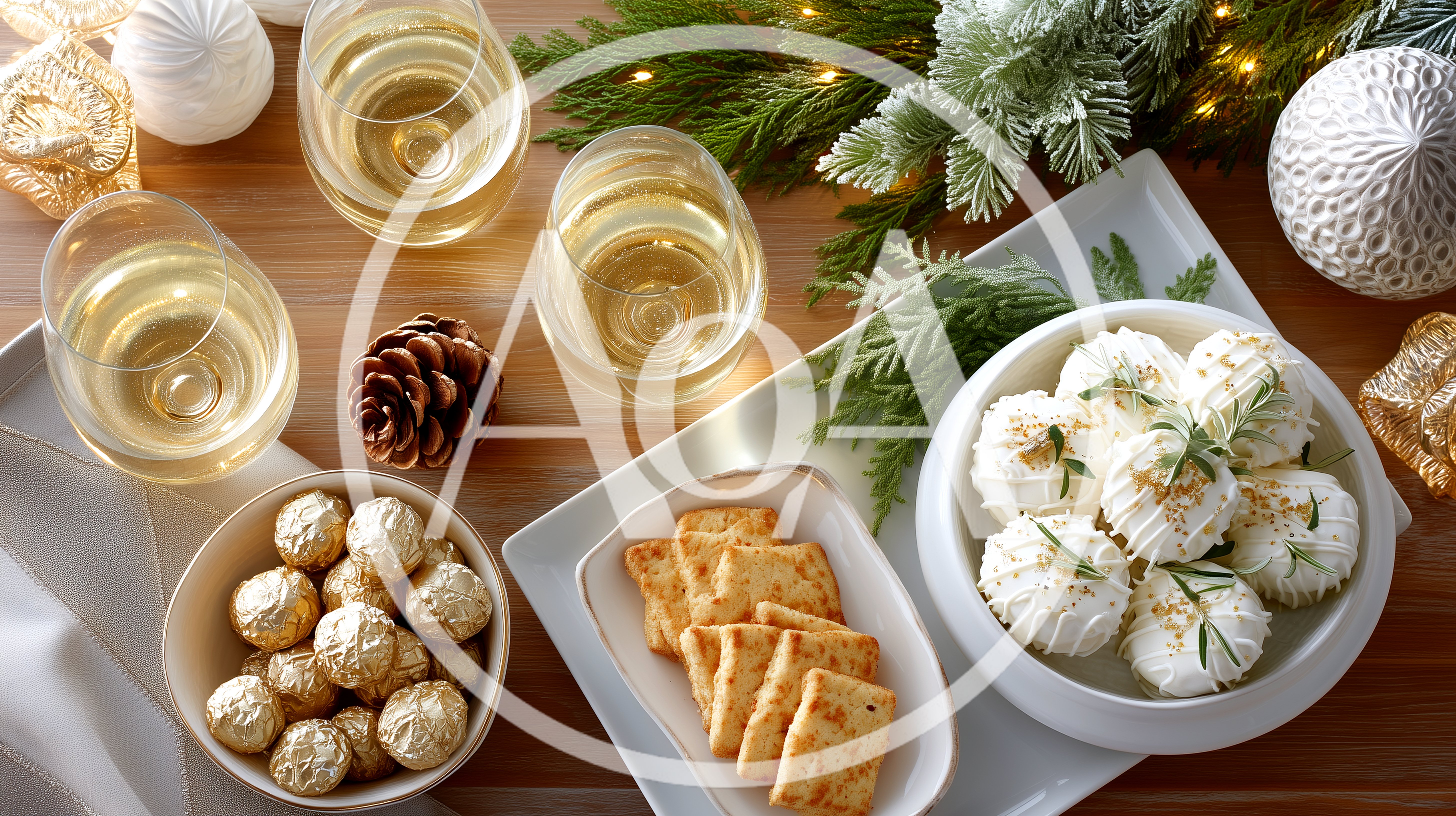 Holiday Table Setting With Wine And Treats