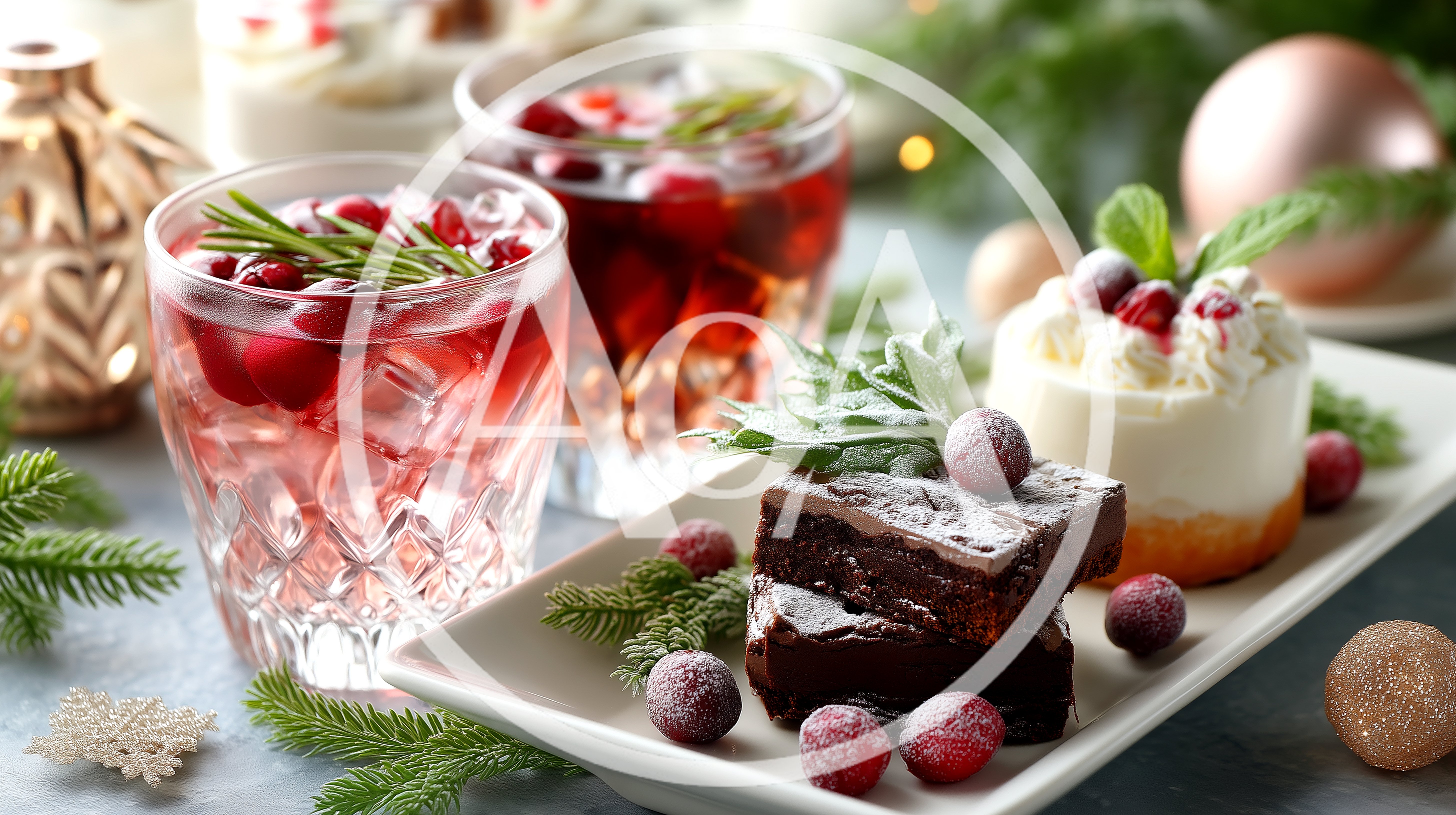 Christmas Holiday Dessert Platter With Festive Cocktails