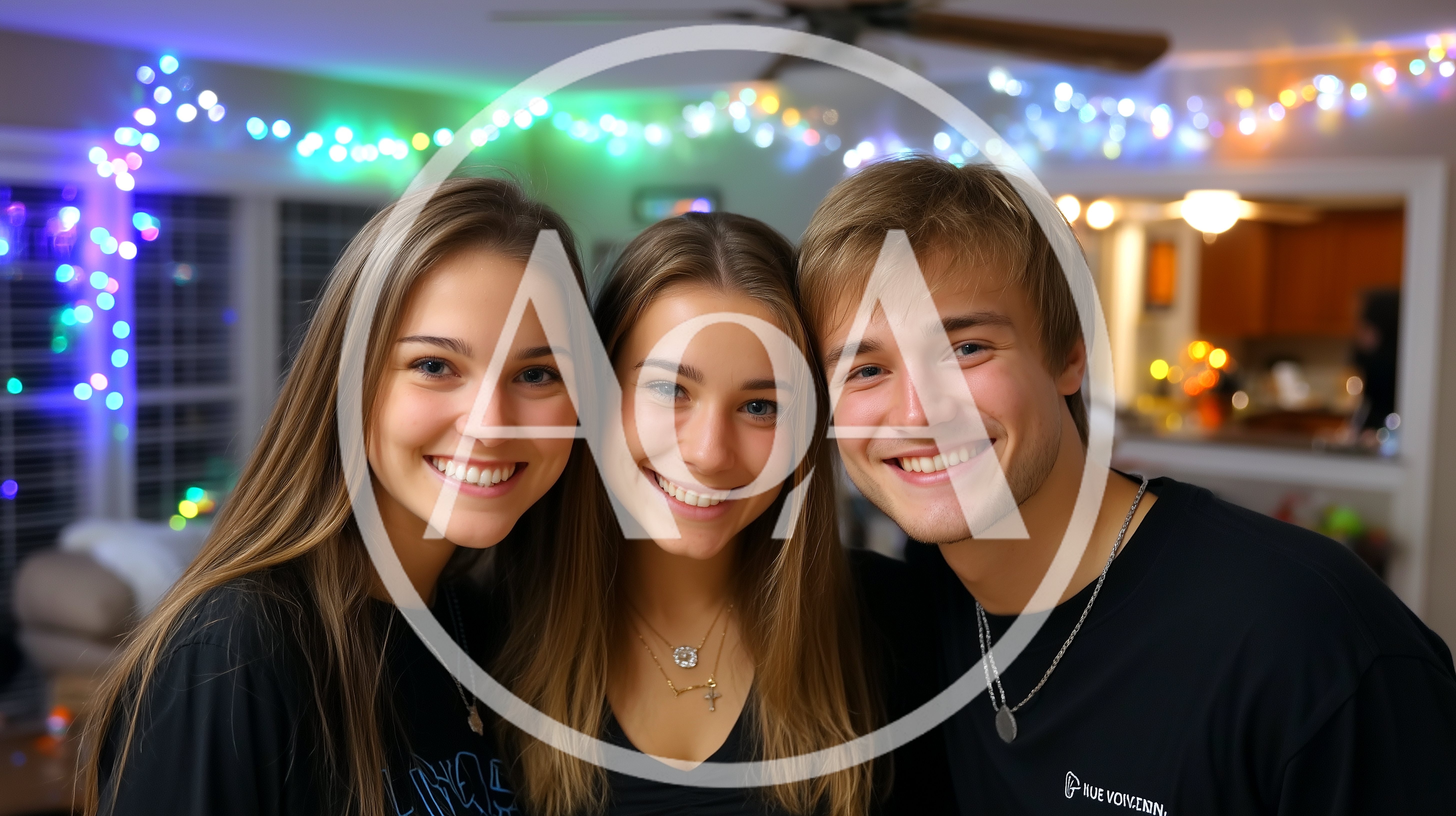 Three Young Friends Smiling Together Indoors