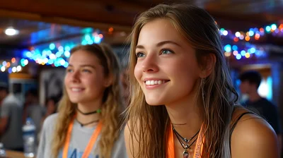 Two Young Women Smiling During A Social Event