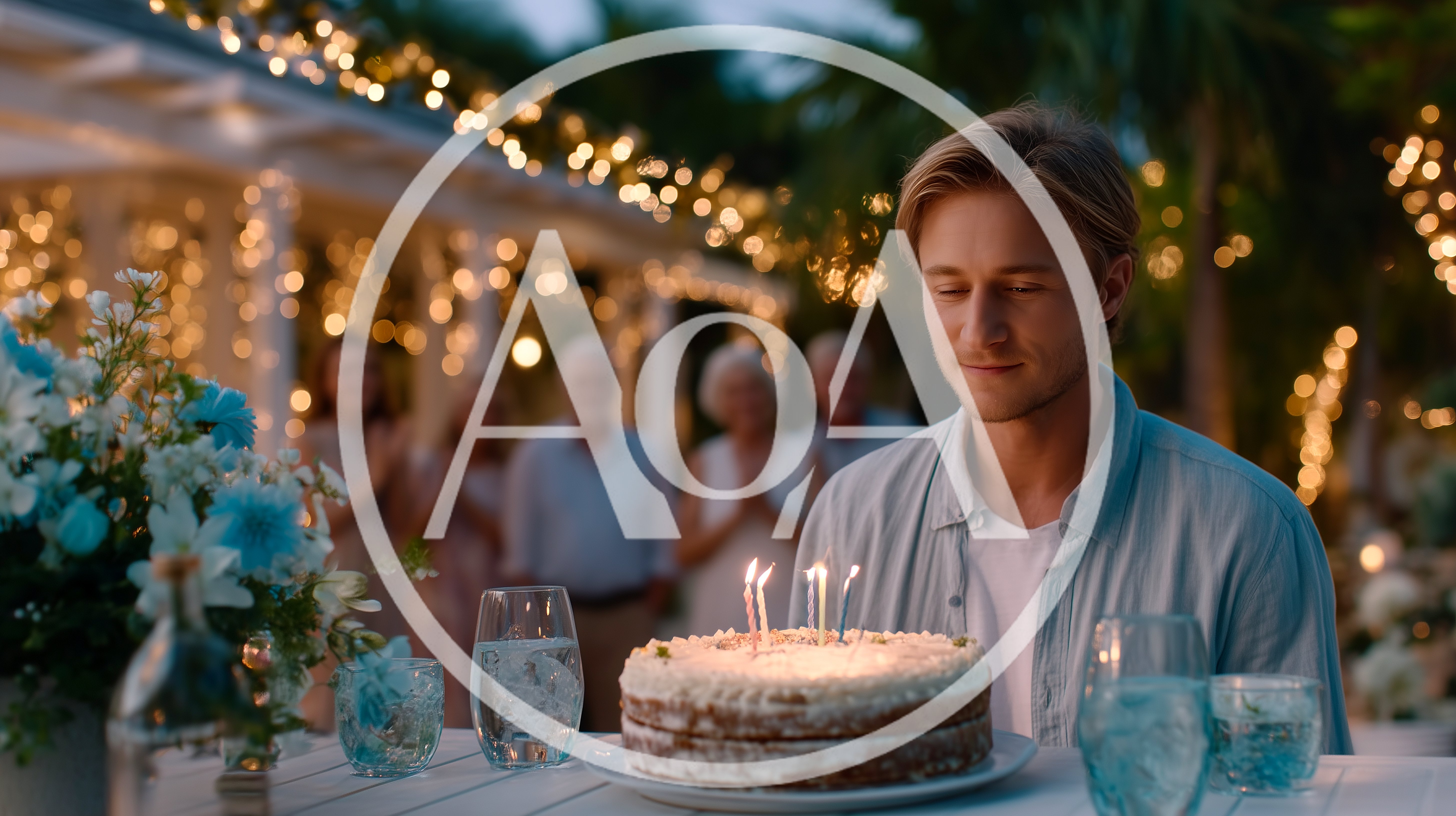 Young Man Celebrating Birthday With Cake Outdoors