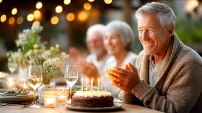 Senior Man Celebrating Birthday With Friends