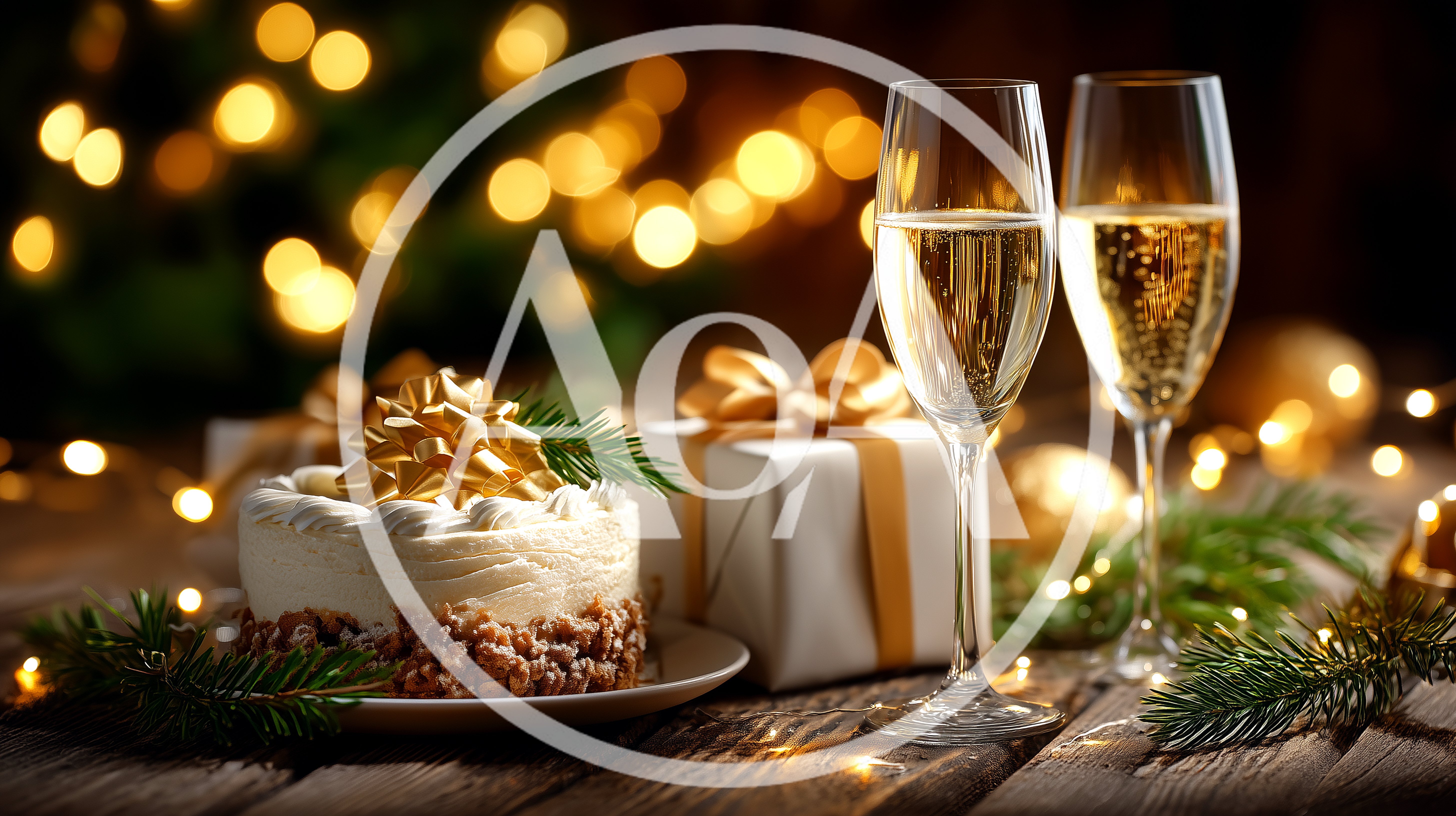 Festive Christmas Celebration With Champagne And Cake