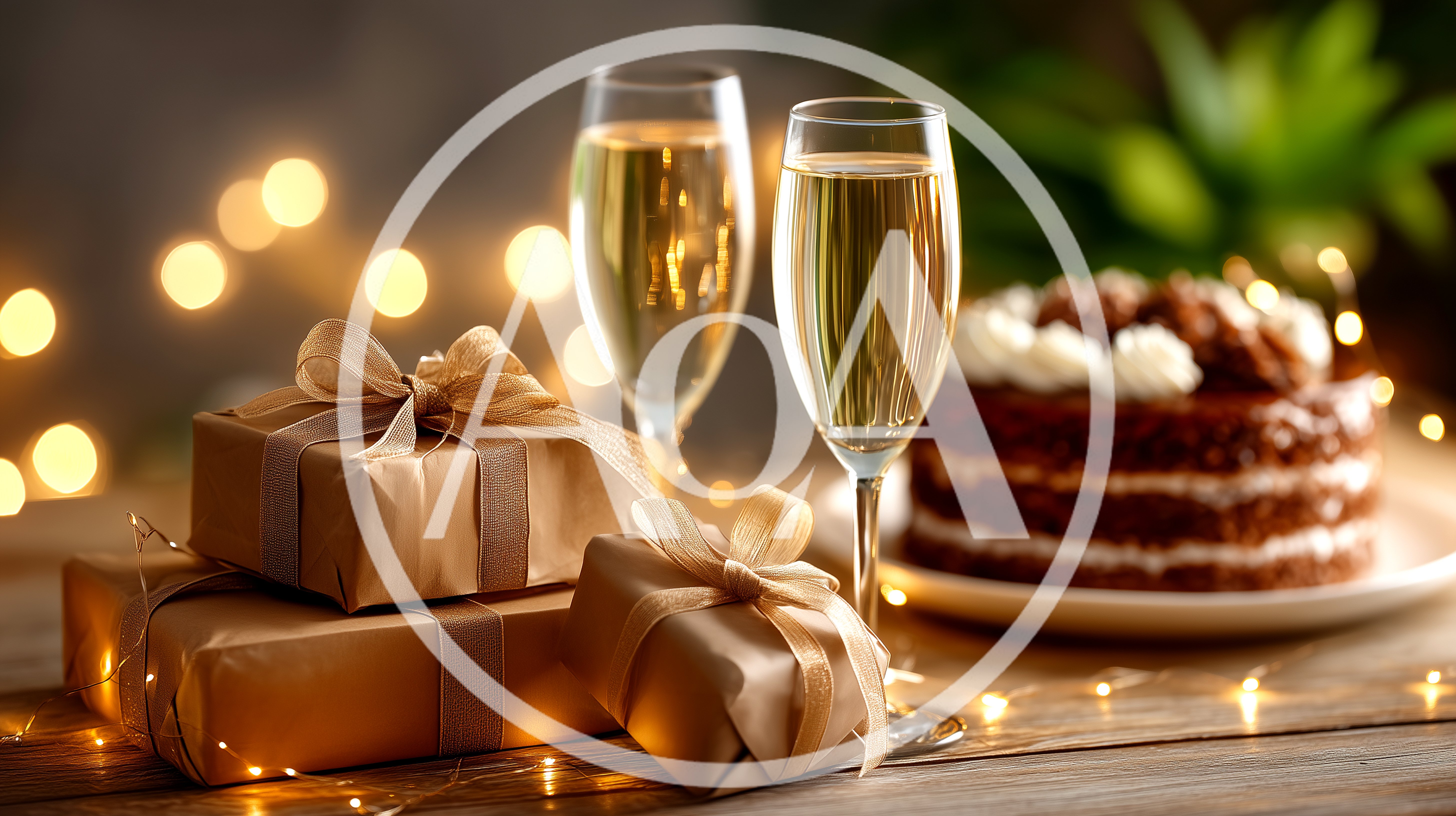 Celebratory Gift Boxes With Champagne And Chocolate Cake