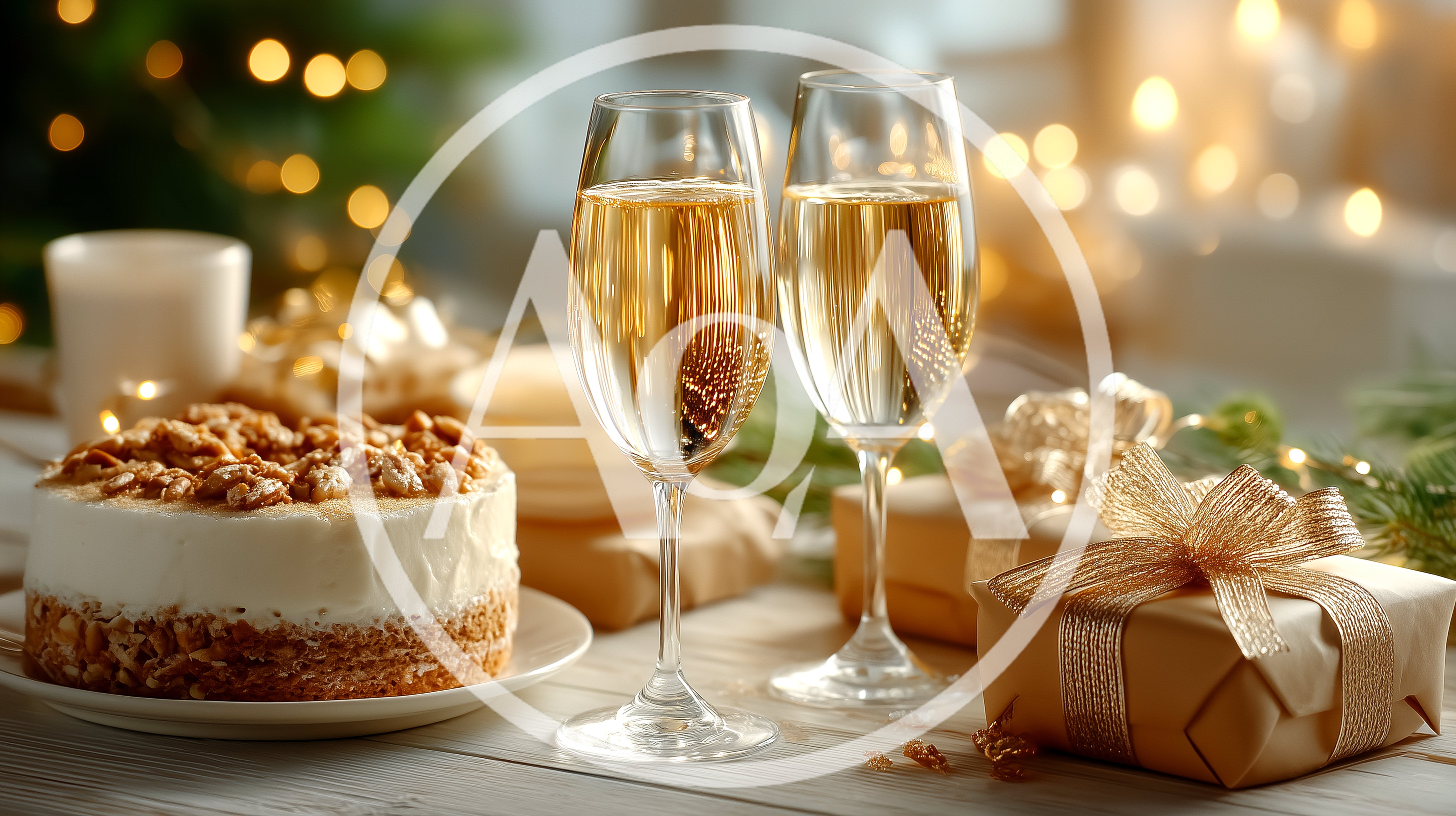 Festive Holiday Celebration With Champagne And Cake