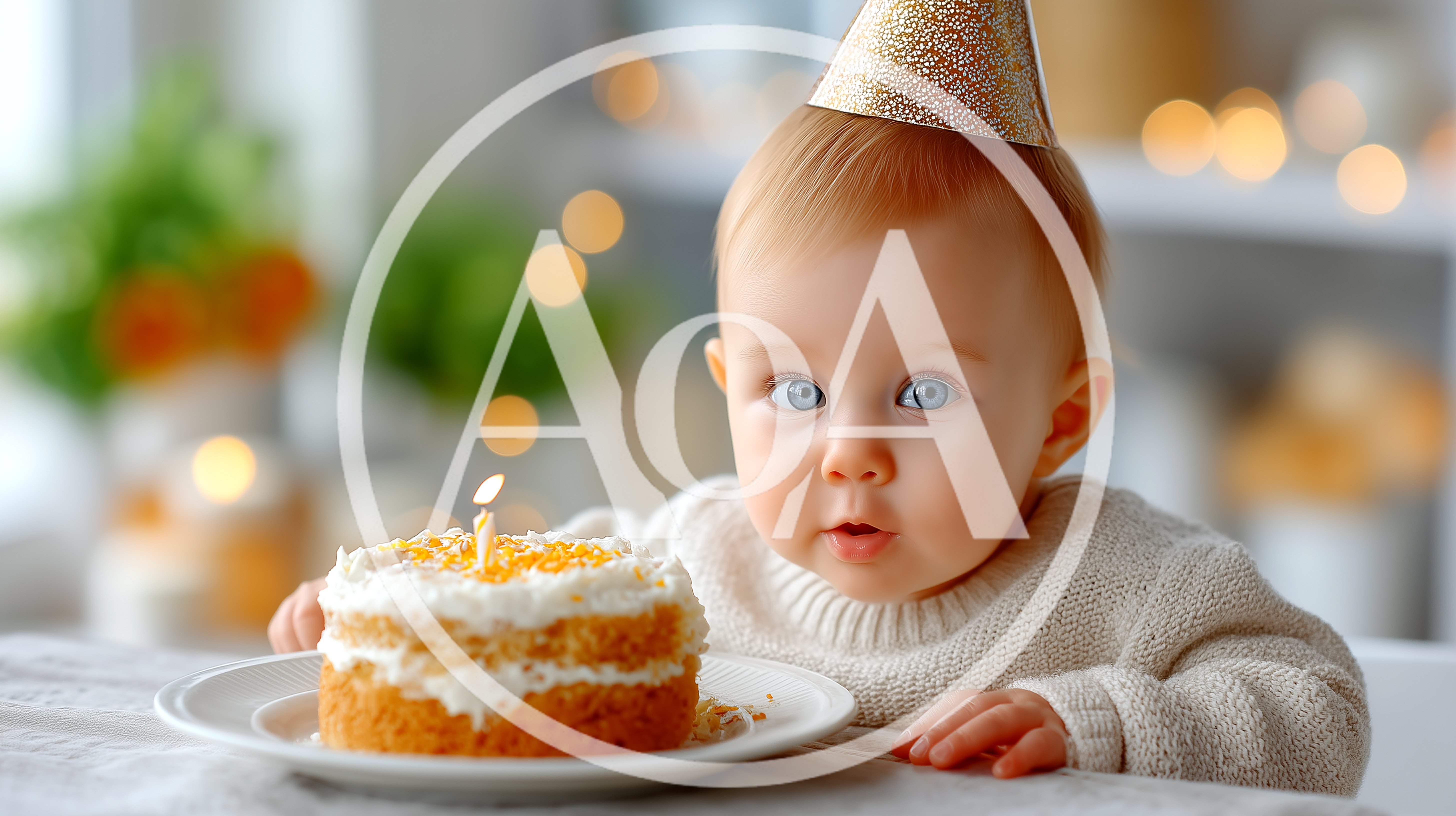 Baby Wearing Party Hat With Birthday Cake