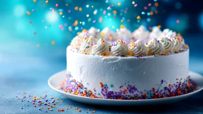 White Frosted Birthday Cake With Colorful Sprinkles