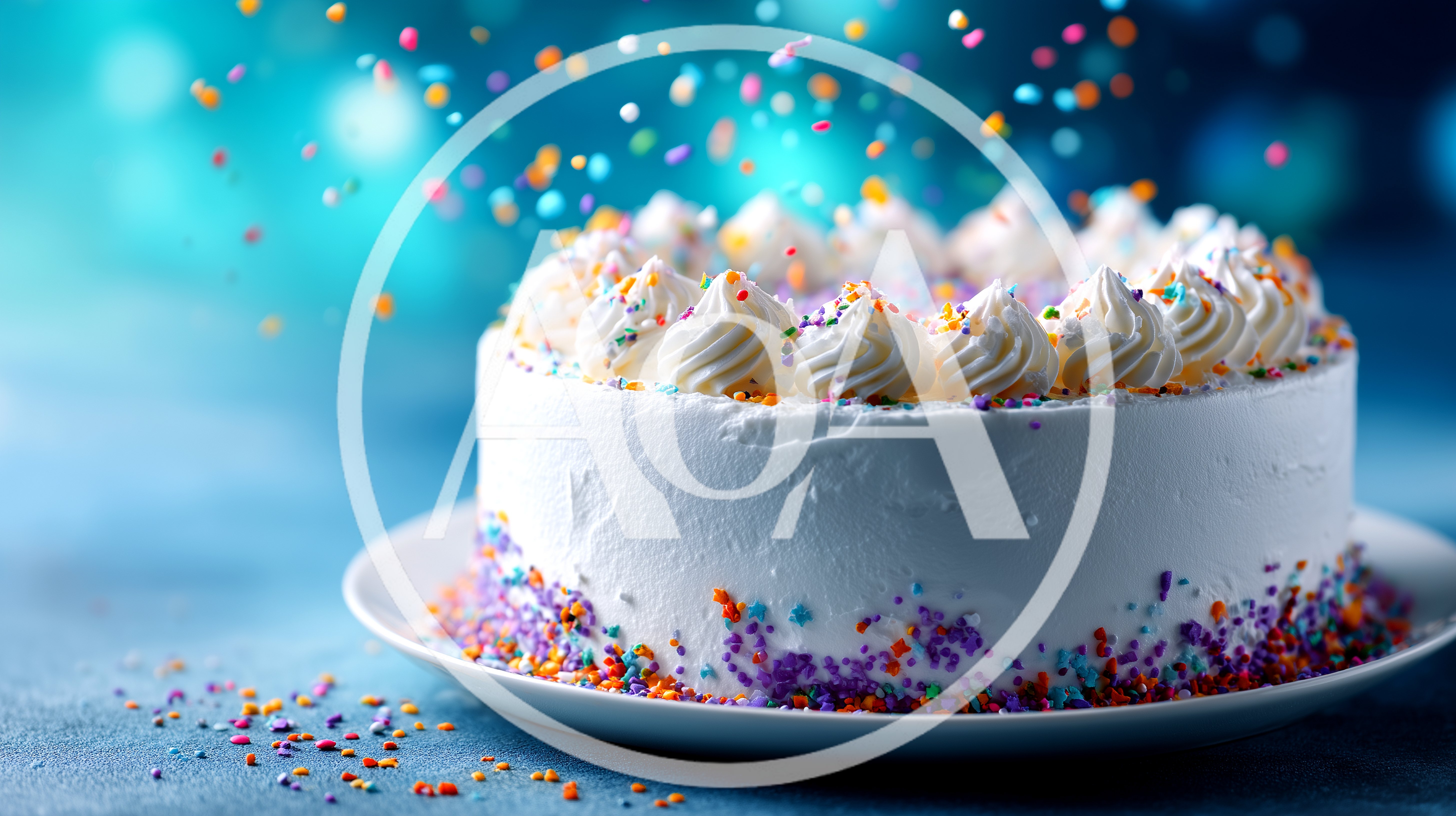 White Frosted Birthday Cake With Colorful Sprinkles