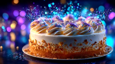 Celebratory Cake With Sparkling Blue Light Effects