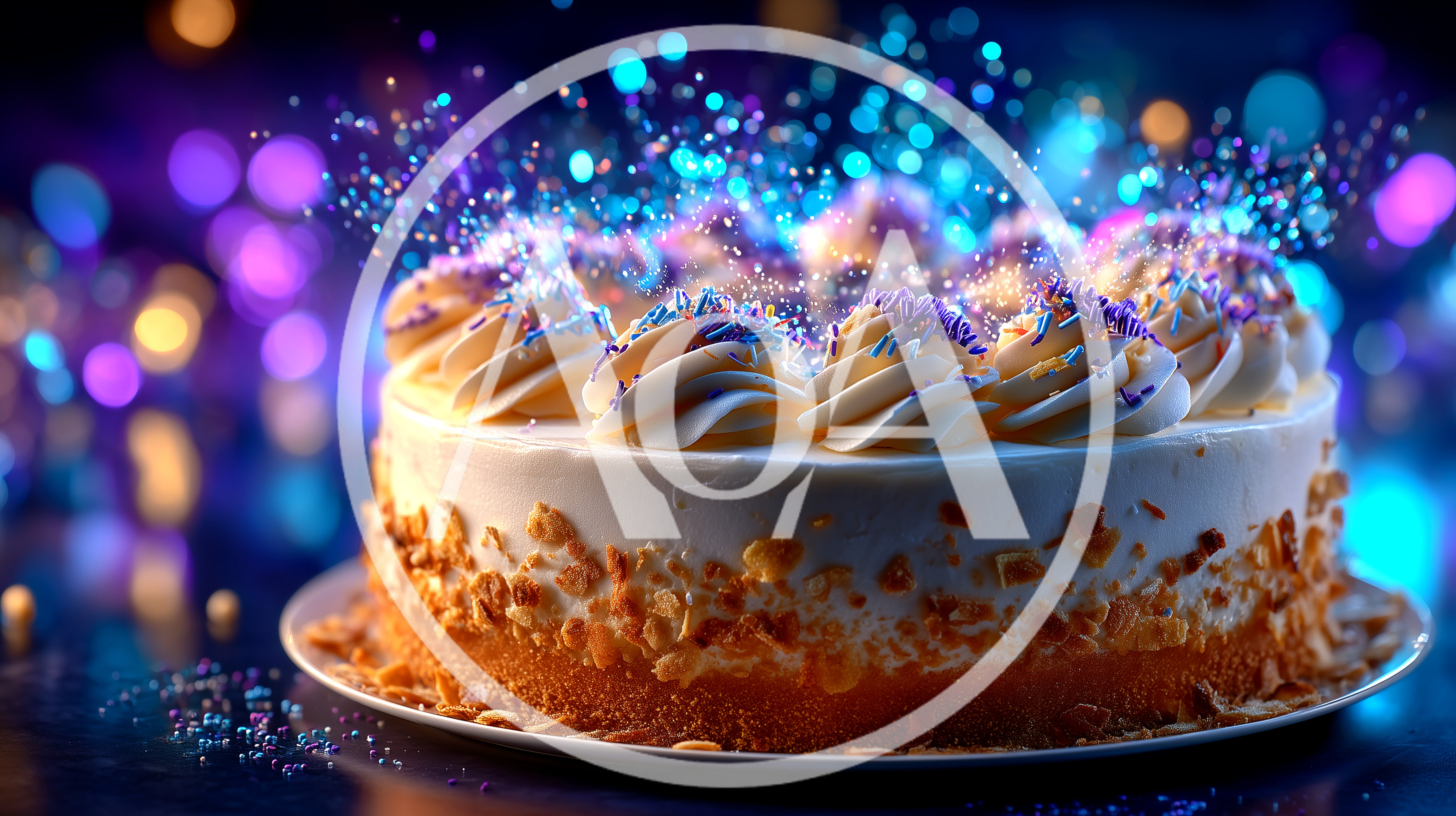 Celebratory Cake With Sparkling Blue Light Effects