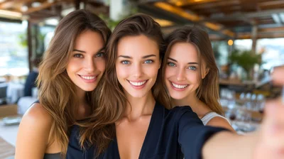 Three Young Women Taking A Selfie Together