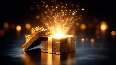 Golden Gift Box Opening With Magical Sparkles