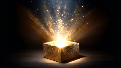 Golden Gift Box With Magical Glowing Light