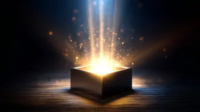 Glowing Magic Box With Radiant Light Beams