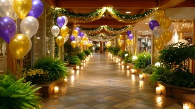 Festive Hallway Decorated With Balloons And Warm Candlelight