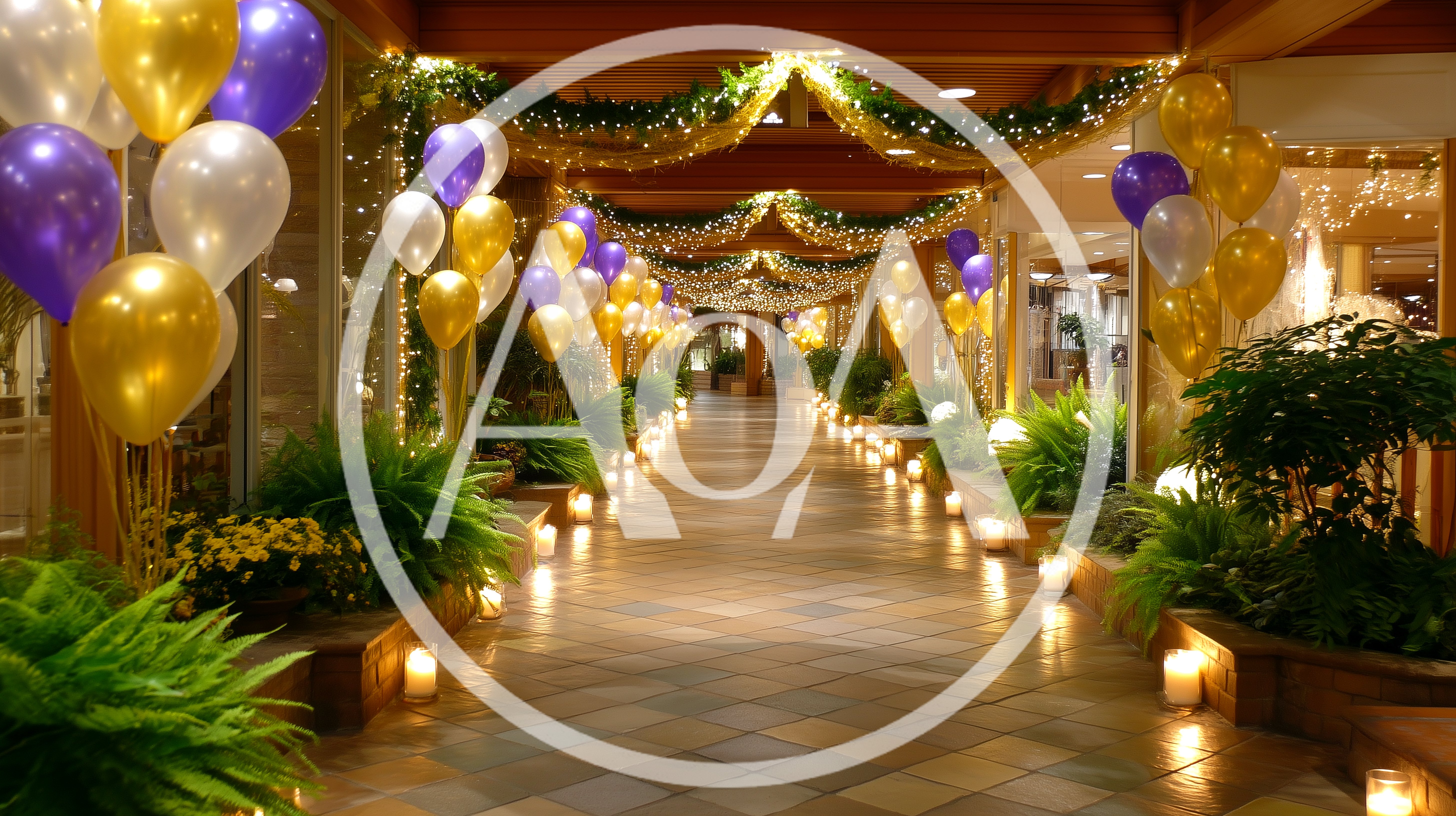 Festive Hallway Decorated With Balloons And Warm Candlelight