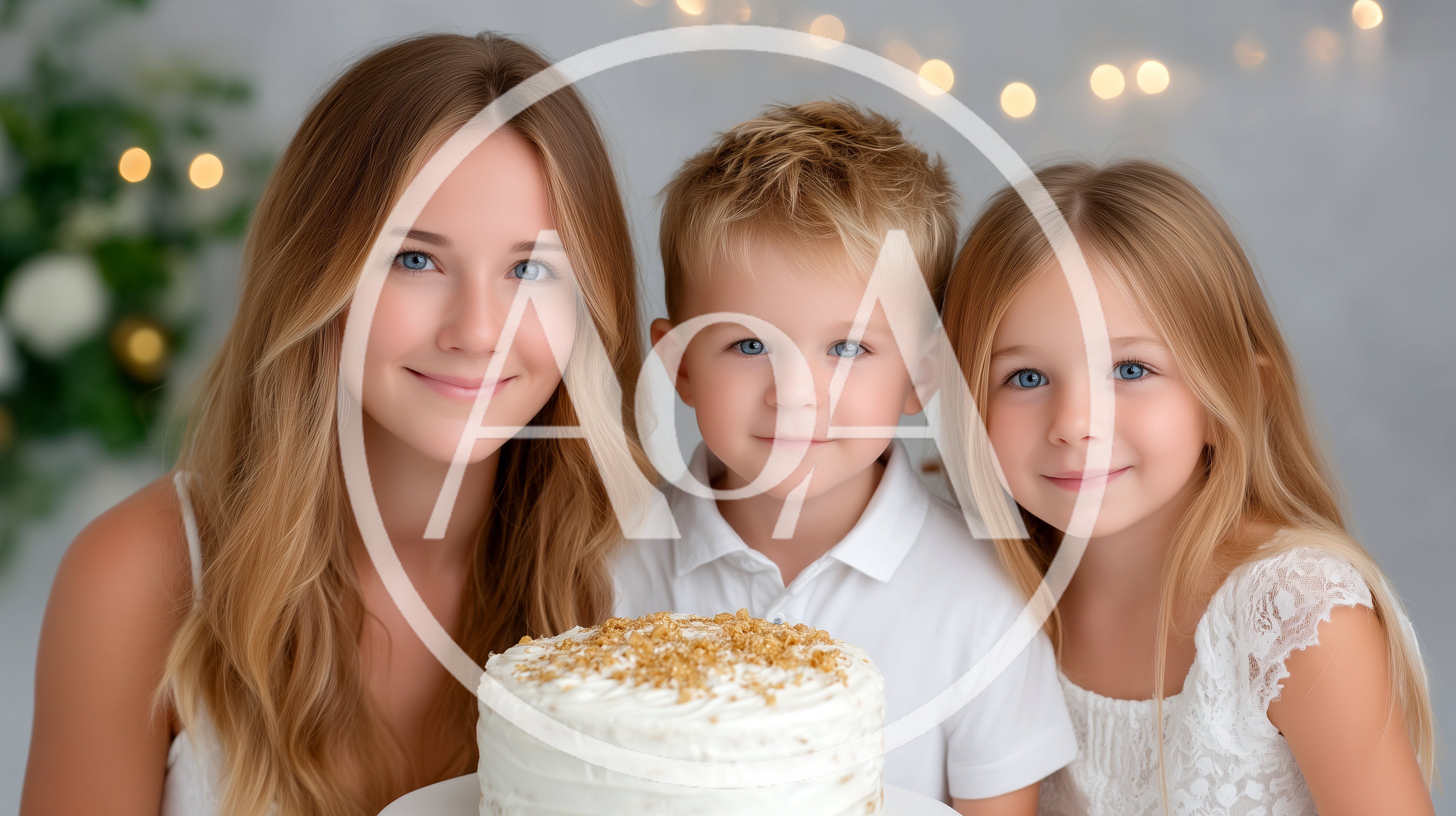 Young Mother And Two Children With Birthday Cake