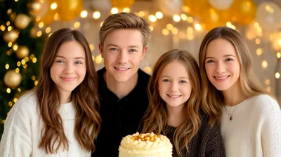 Happy Family Celebrating Birthday With Cake