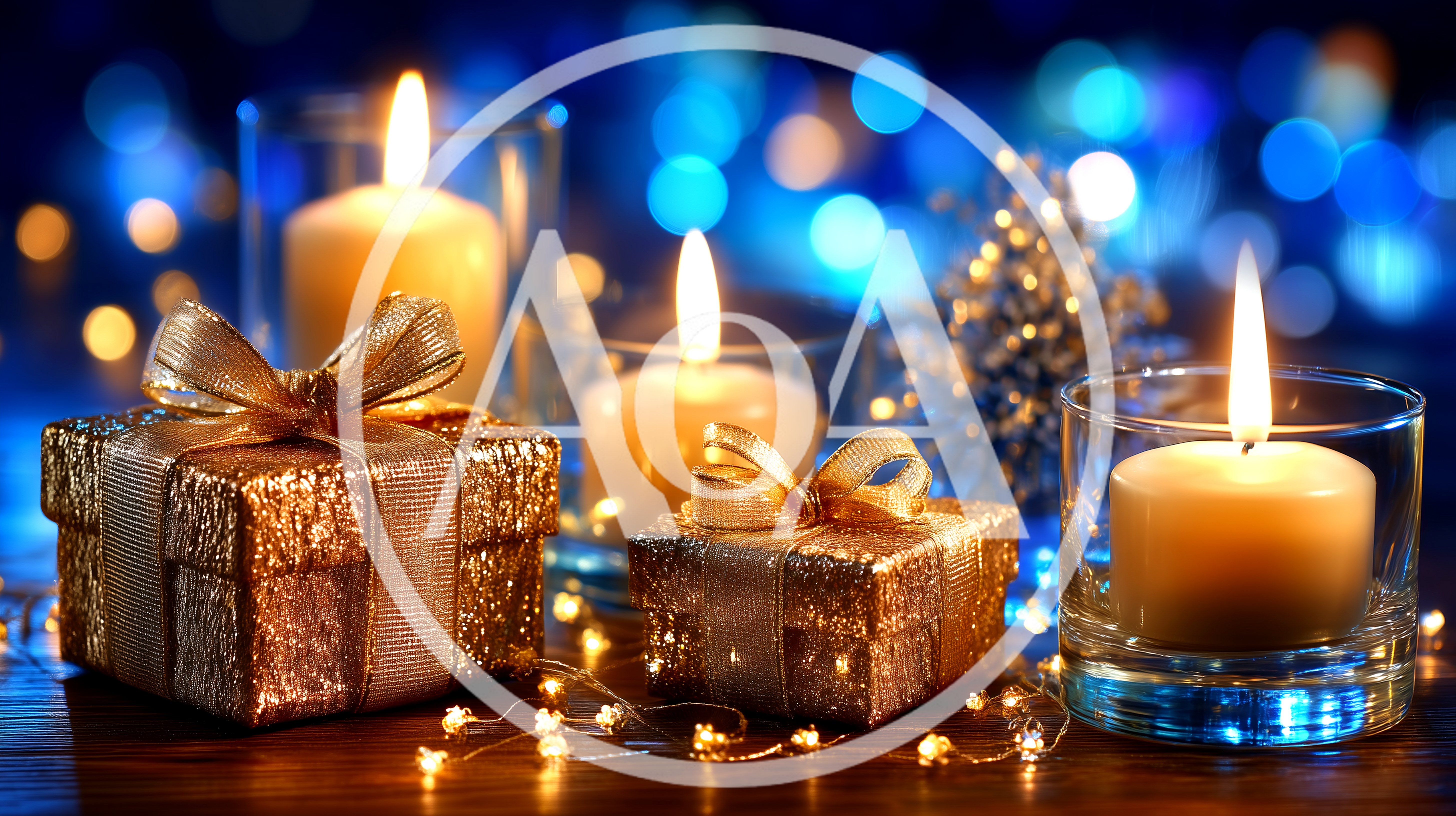Golden Christmas Gift Boxes With Lit Candles