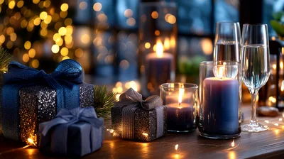Festive Christmas Table Setting With Gifts And Candles