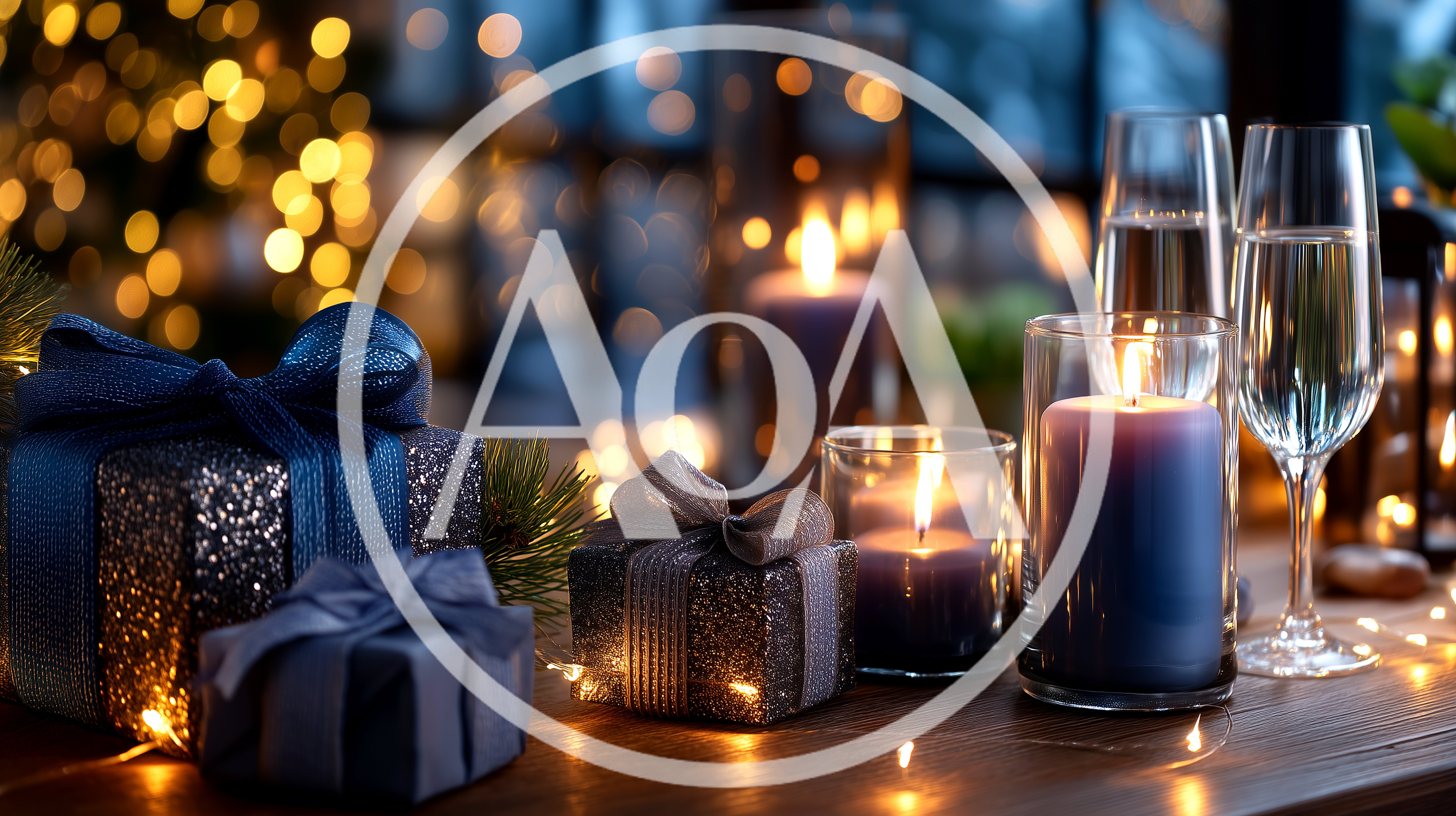 Festive Christmas Table Setting With Gifts And Candles
