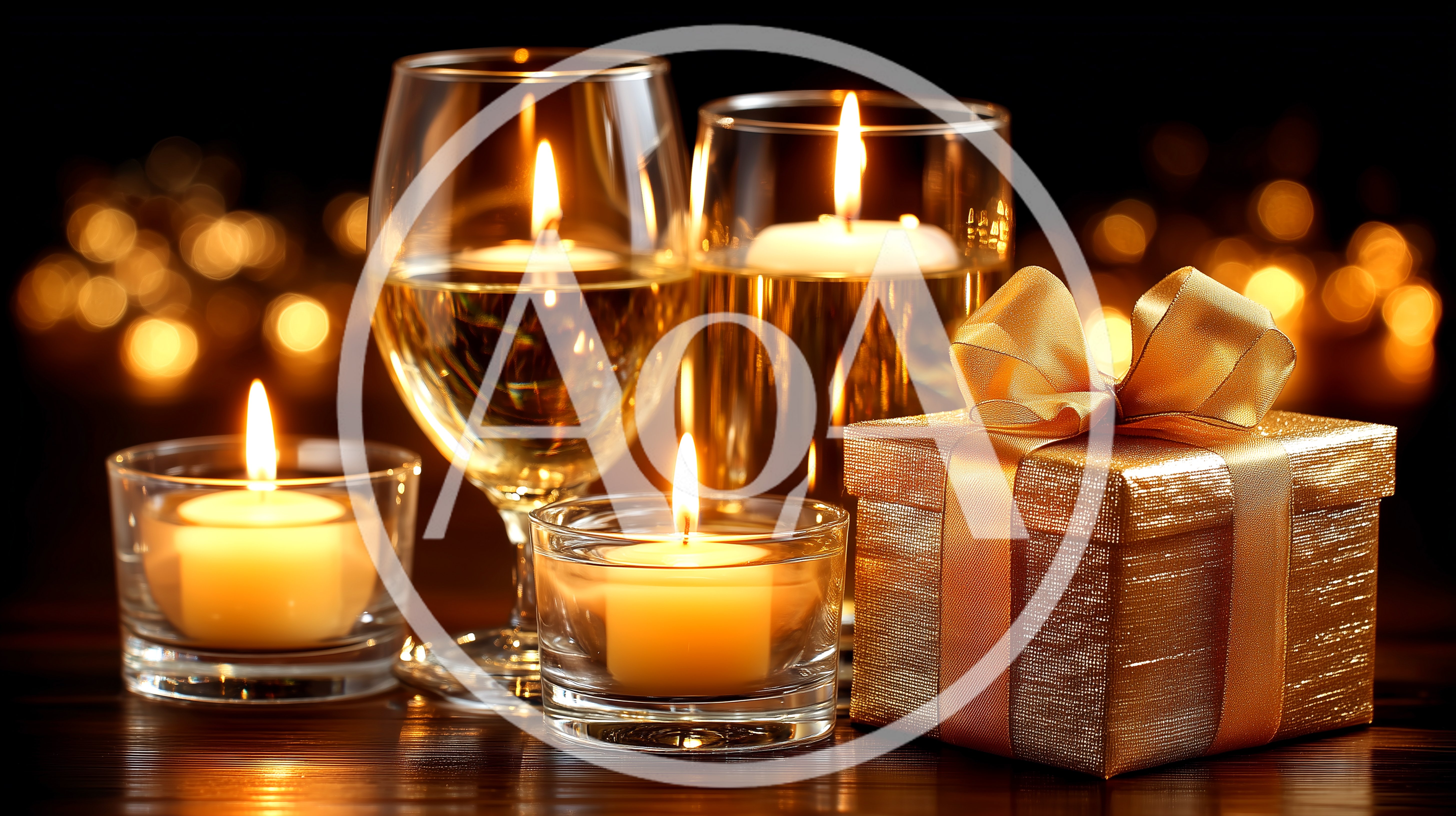 Festive Holiday Table Setting With Candles And Gift