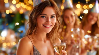 Young Woman Celebrating New Year With Friends