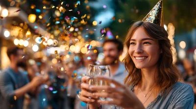 Young Woman Celebrating With Champagne At A Party