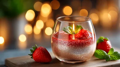 Strawberry Scented Candle In A Glass With Mint