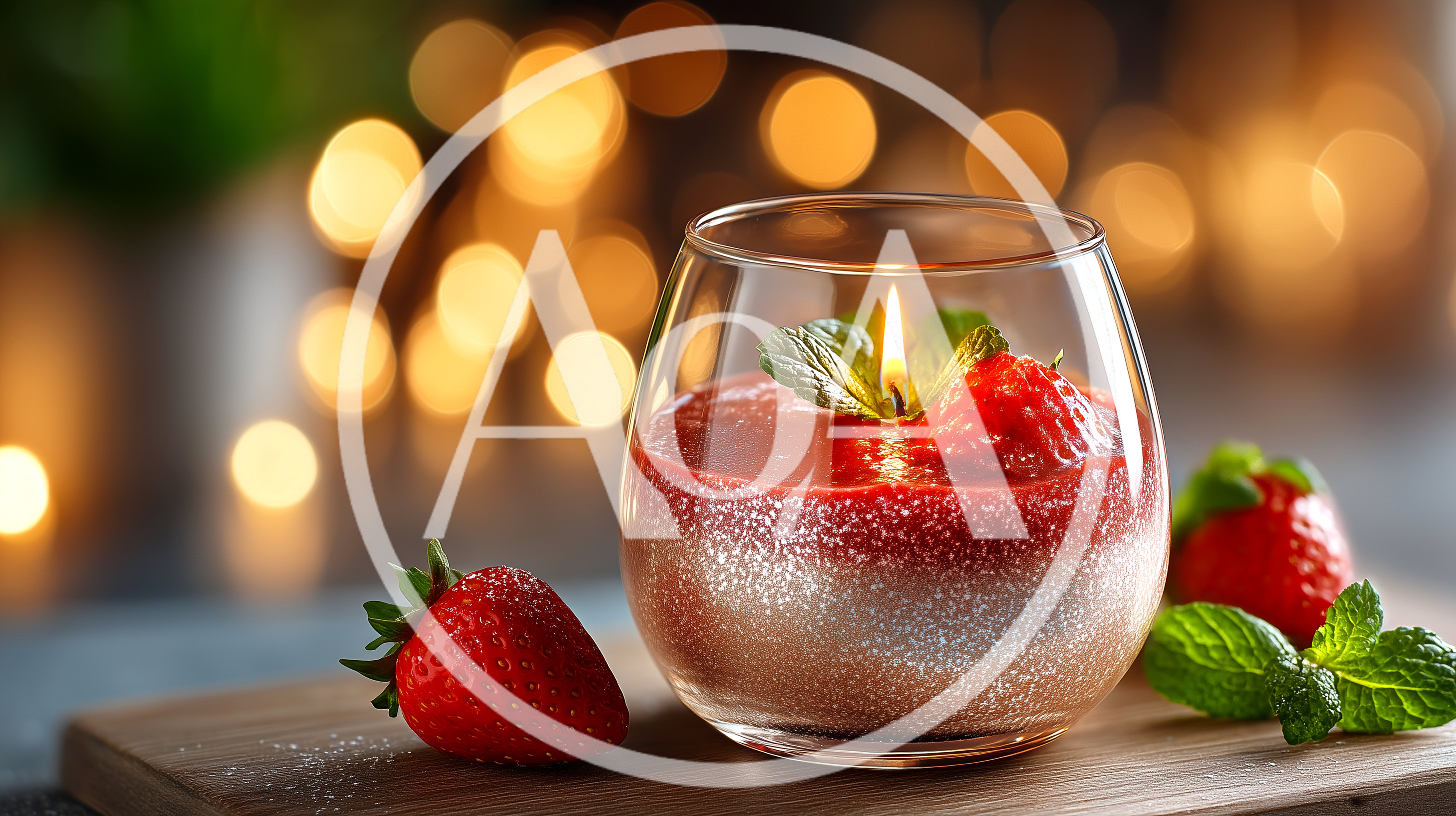 Strawberry Scented Candle In A Glass With Mint