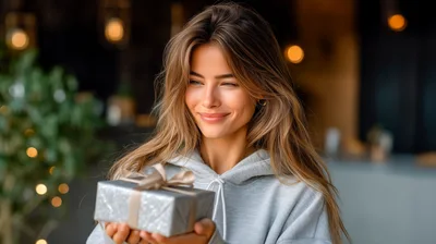 Young Woman Holding A Wrapped Gift